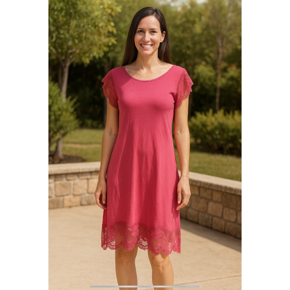 LA PERLA T SHIRT DRESS LACE LUXURIOUS MODERN SOFT MODAL SEXY FEMININE PINK M - Picture 1 of 13